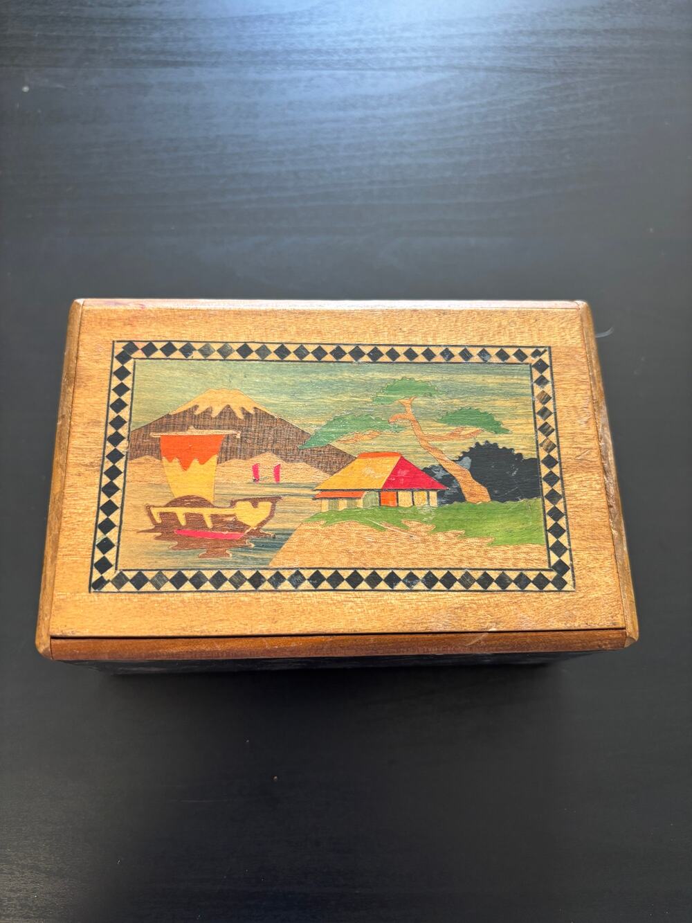 Vintage Japanese Yosegi puzzle box (Himitsu-bako) Secret Drawer And Storage